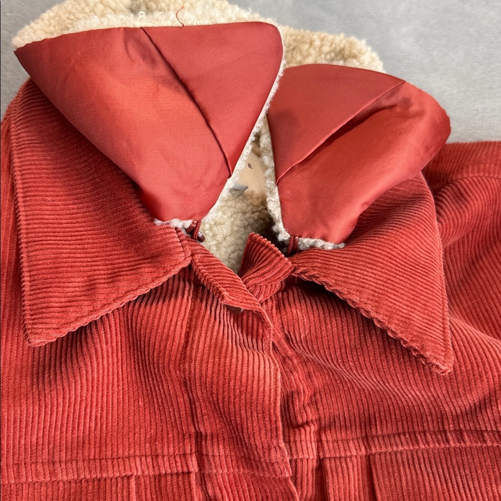 Olive Clothing Corduroy Sherpa Lined Jacket Coat Orange Size S/M - Picture 5 of 15